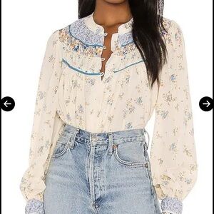 Free People Floral Paloma Pleated Button Down Top